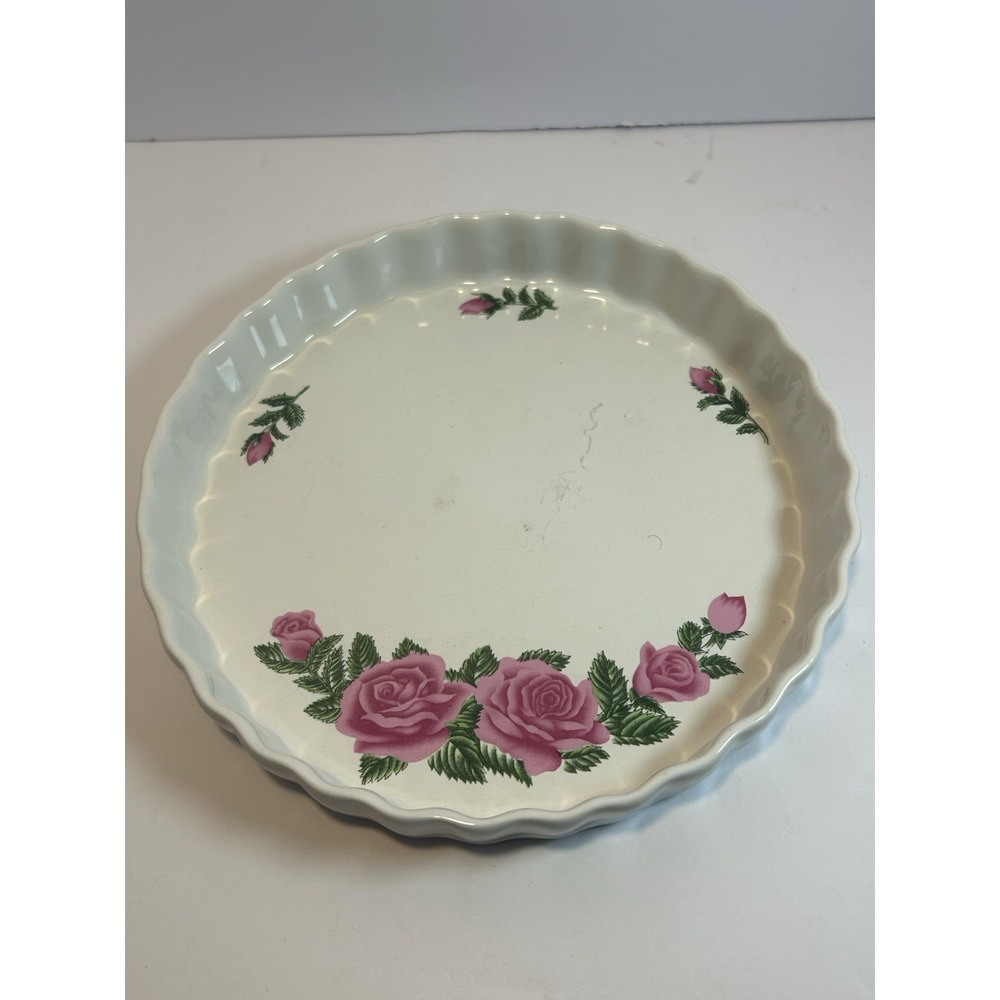 Vintage Christineholm Porcelain Rose Fluted Quiche Tart Dish Bakeware Beautiful‎